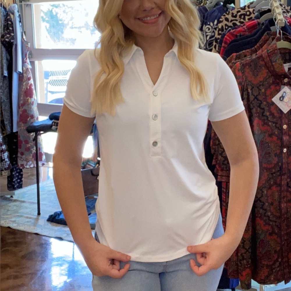 Kenny Dana Elegant White UPF 50 Button-Up Blouse for Women NWT